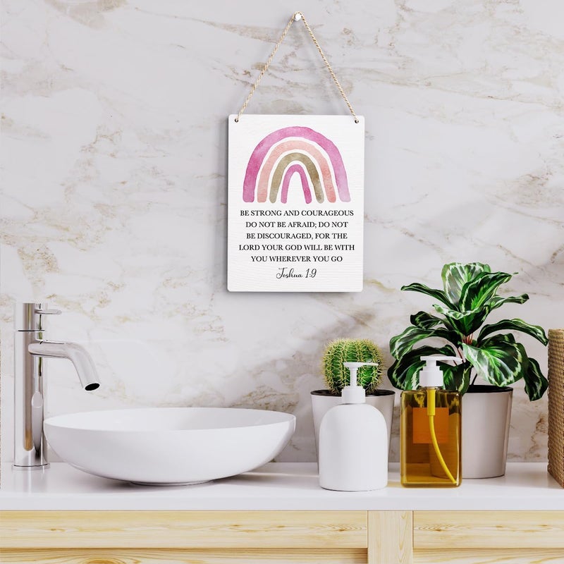 BELLOWDEER Inspirational Boho Scripture Wall Art Bible Verses Joshua 1:9 Wooden Hanging Sign Prayer Room Decor Religious Gift Christian Wall Decor for Home Office Bedroom Baby Boys Girls Room Nursery 8x10 Inches - Image 5